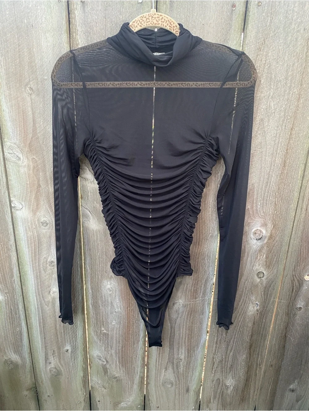 Intimately Free People Under It All Mesh Ruched Bodysuit Medium Black